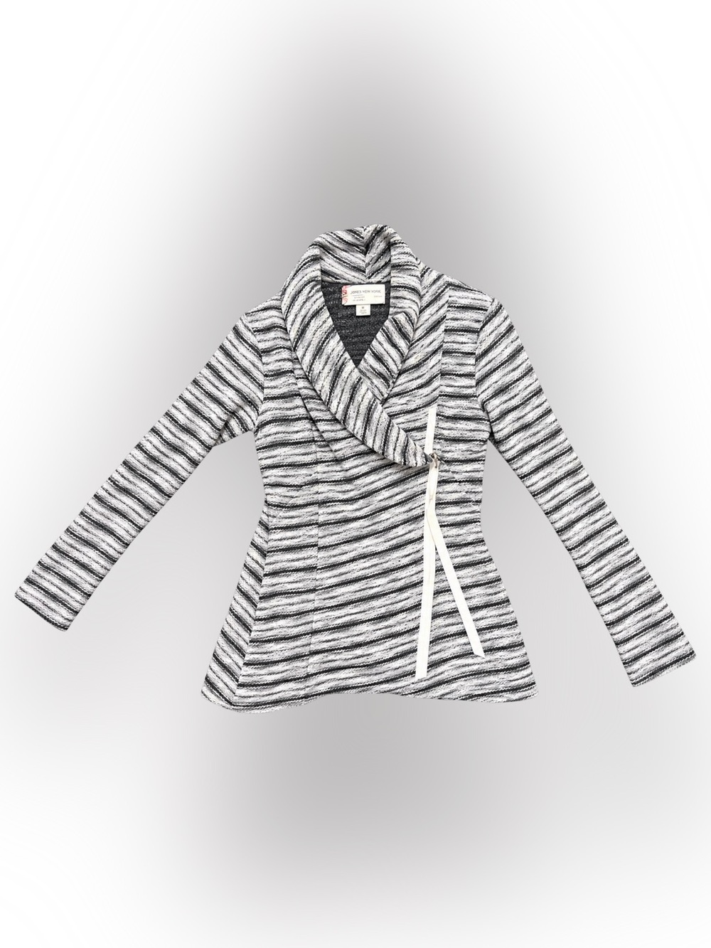Black and White Striped Knit Cardigan
